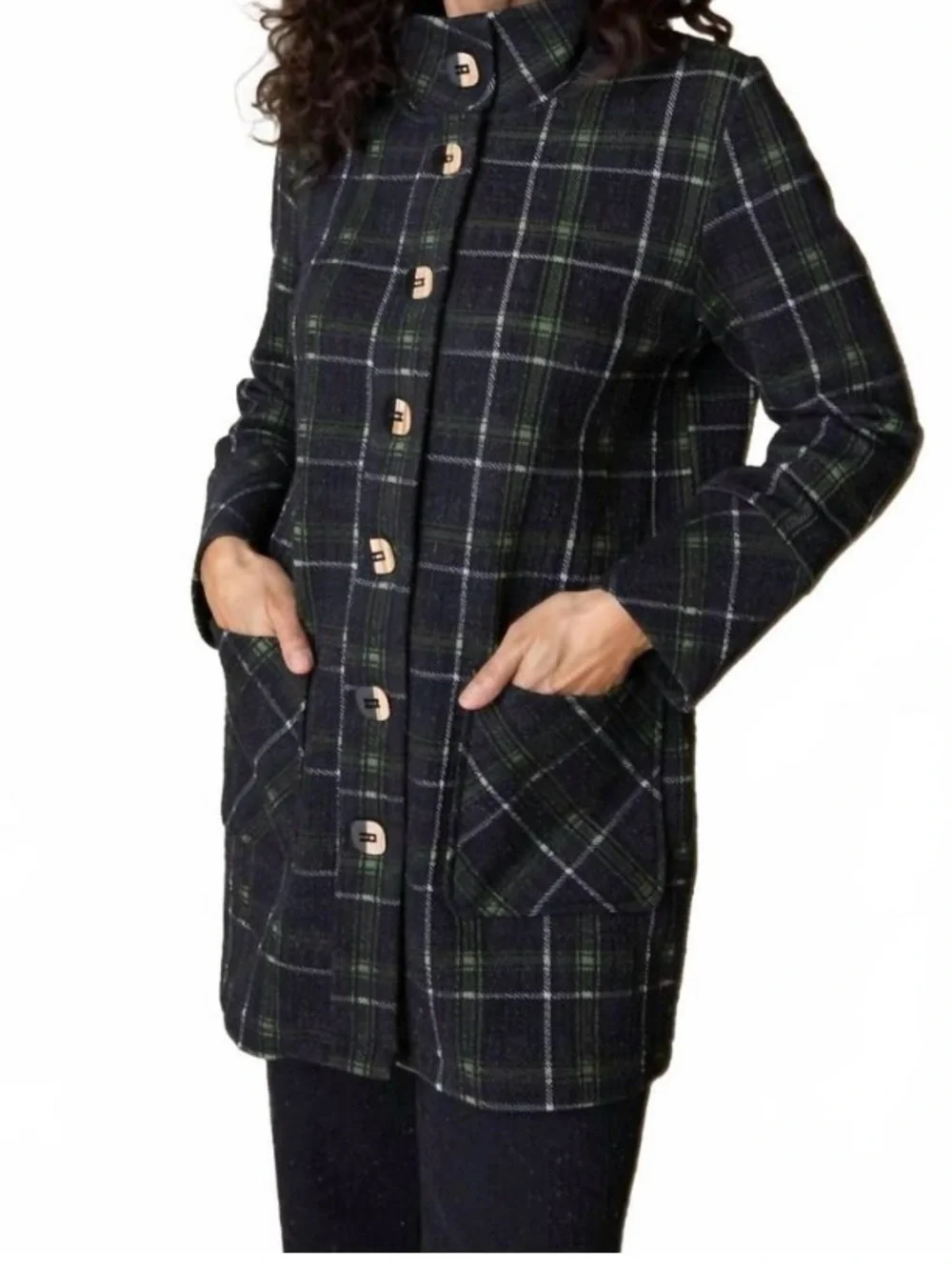 HABITAT Speckled Textured Black and Green Plaid Car Coat Jacket